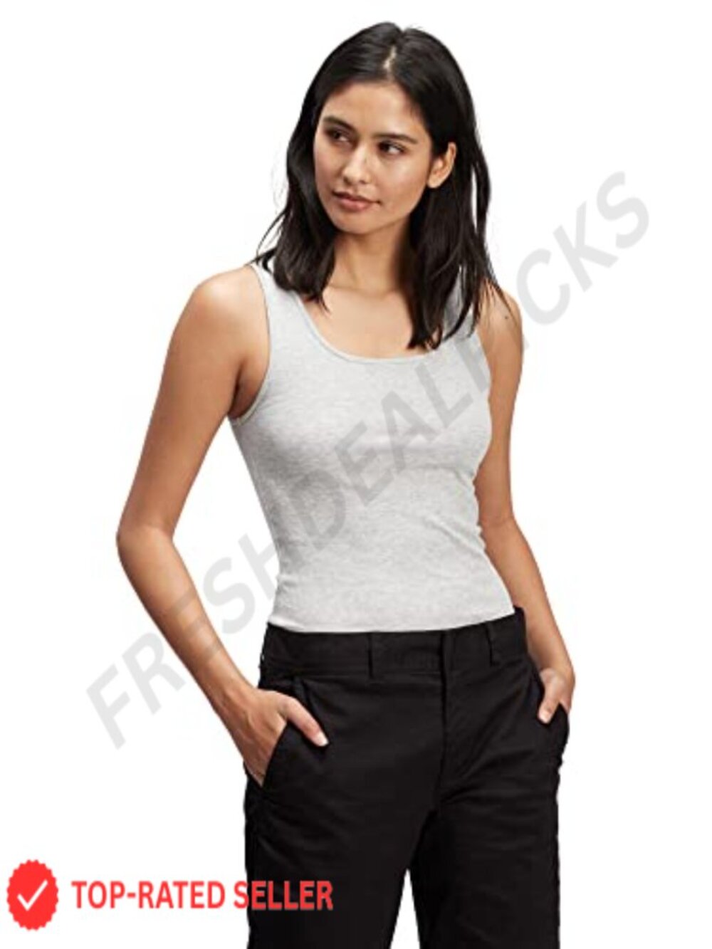 Ribbed Cotton Tank Top Slim Fit Sleeveless Scoop Neck